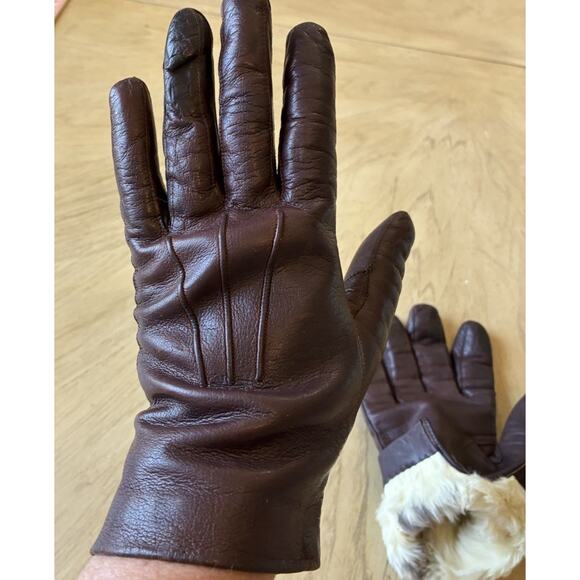 VTG Genuine Leather Gloves Rabbit Fur Lined Brown Women’s (m) Sz 7.5 ITALY - Picture 4 of 15